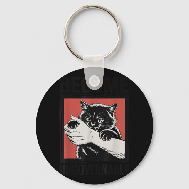 Become Ungovernable - Black Cat Biting Hand Funny  Key Ring (Front)