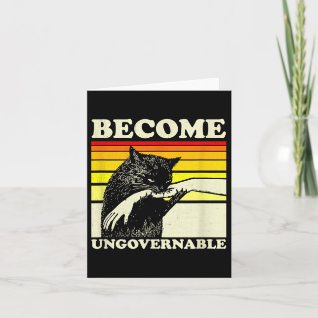 Become Ungovernable Black Cat Biting Hand Funny Me Card (Front)