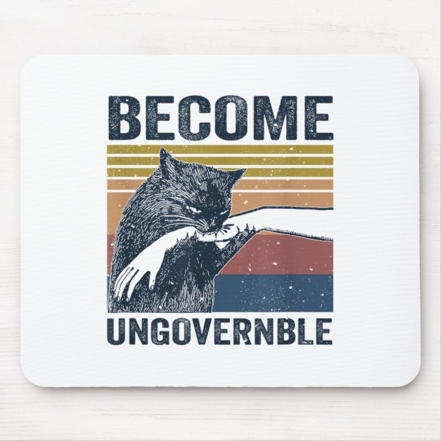Become Ungovernable - Black Cat Biting Hand Funny  Mouse Mat (Front)