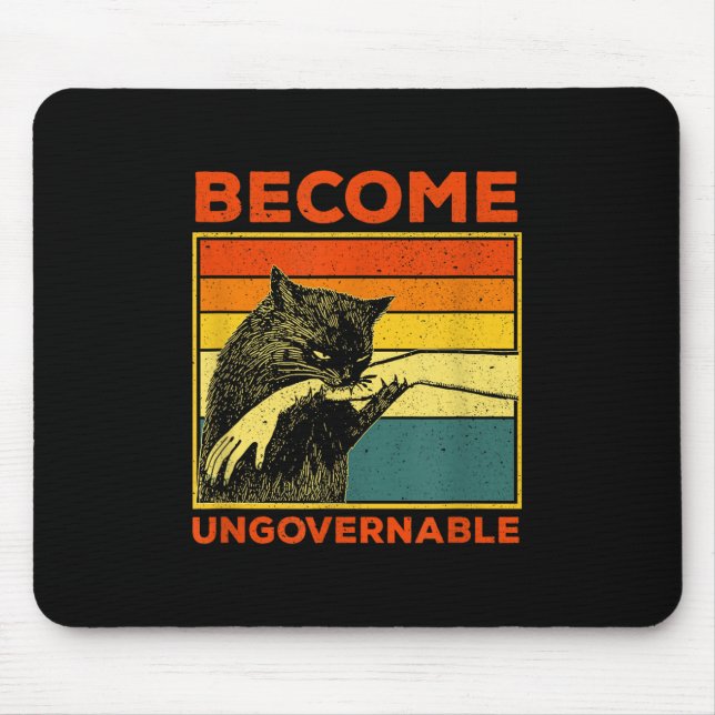 Become Ungovernable - Black Cat Biting Hand Funny  Mouse Mat (Front)