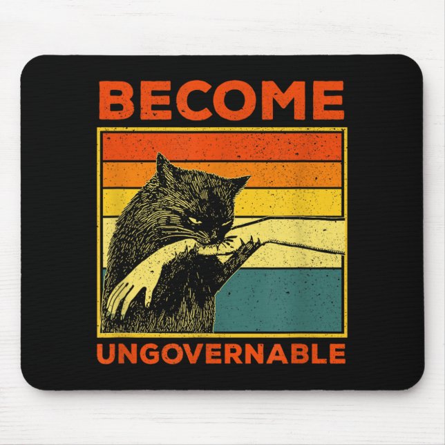 Become Ungovernable - Black Cat Biting Hand Funny  Mouse Mat (Front)