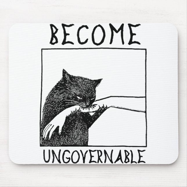 Become Ungovernable - Black Cat Biting Hand Funny  Mouse Mat (Front)
