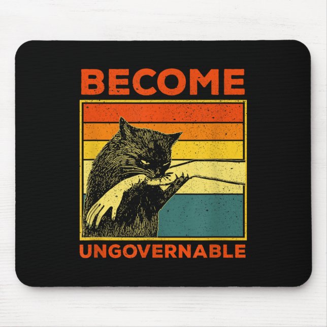 Become Ungovernable - Black Cat Biting Hand Funny  Mouse Mat (Front)
