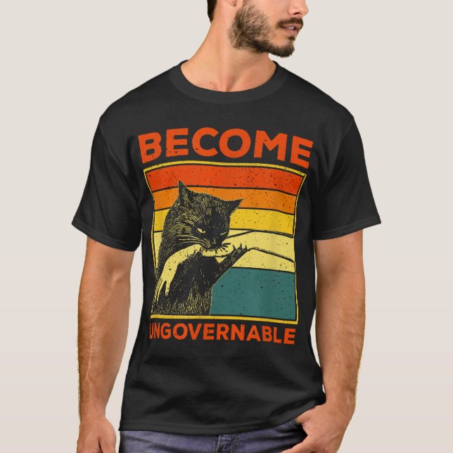 Become Ungovernable Black Cat Biting Hand T-Shirt (Front)