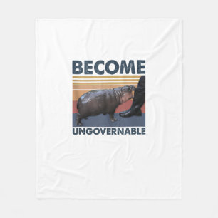 Become Ungovernable Moo Deng Cute Baby Hippo Funny Fleece Blanket