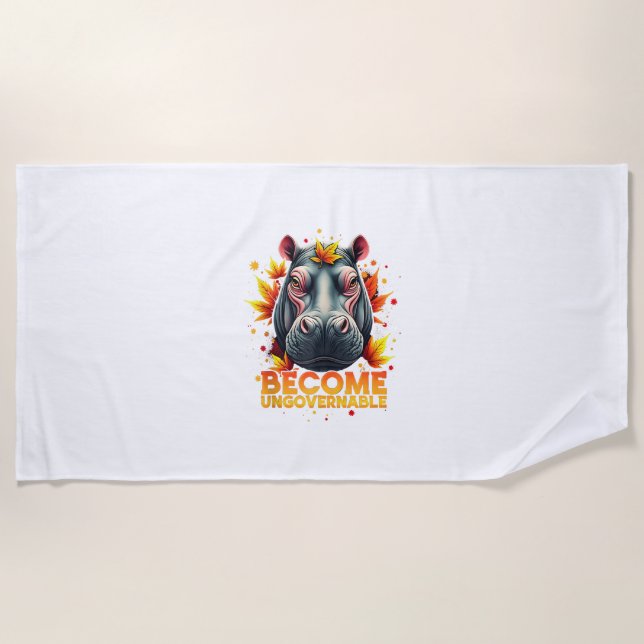 Become Ungovernable Retro Baby Hippo Moo Deng Autu Beach Towel (Front)