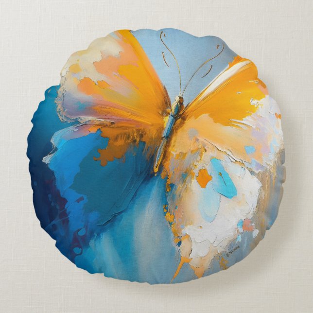 Becoming Light – Abstract Butterfly In Motion Round Cushion (Front)