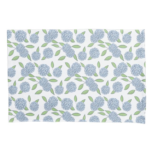 Bed of Blue Hydrangeas Classic Coastal New England Pillowcase (Front)