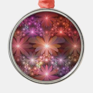 Bed Of Flowers Colorful Shiny Abstract Fractal Art Metal Tree Decoration