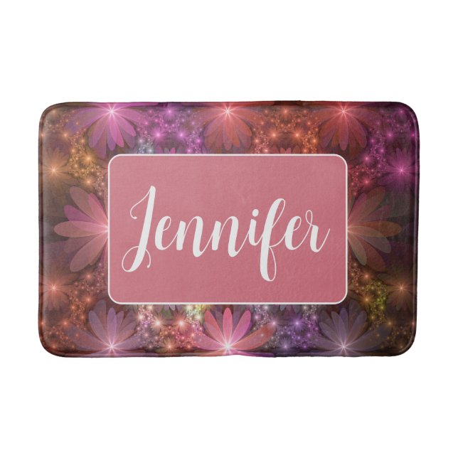 Bed Of Flowers Colourful Abstract Fractal Art Name Bath Mat (Front)