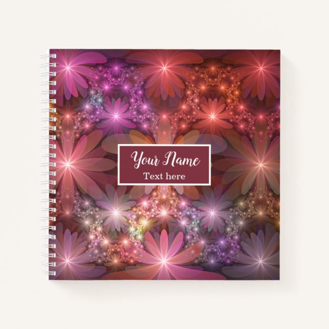 Bed Of Flowers Colourful Abstract Fractal Art Name Notebook (Front)