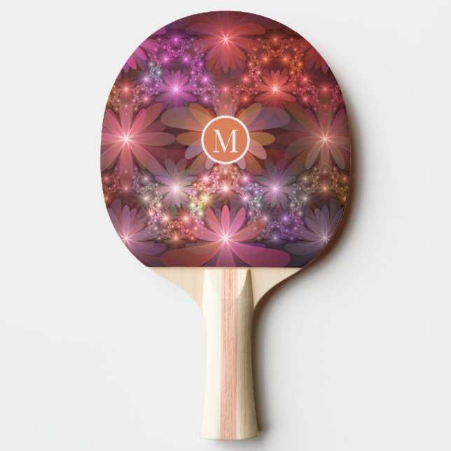 Bed Of Flowers Colourful Abstract Fractal Monogram Ping Pong Paddle (Back)