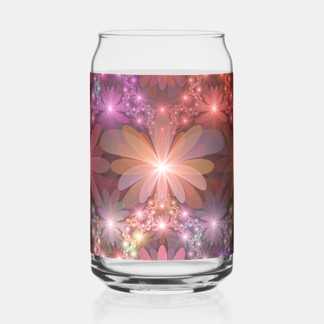 Bed Of Flowers Colourful Shiny Abstract Fractal Ar Can Glass (Left)