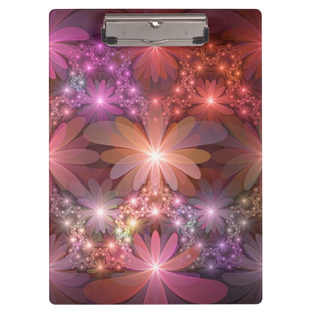 Bed Of Flowers Colourful Shiny Abstract Fractal Ar Clipboard (Front)