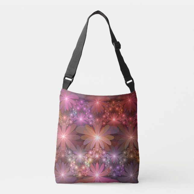 Bed Of Flowers Colourful Shiny Abstract Fractal Ar Crossbody Bag (Front)