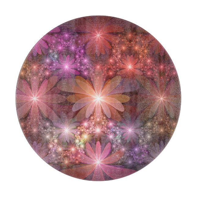 Bed Of Flowers Colourful Shiny Abstract Fractal Ar Cutting Board (Front)