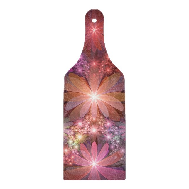 Bed Of Flowers Colourful Shiny Abstract Fractal Ar Cutting Board (Front)