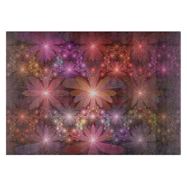 Bed Of Flowers Colourful Shiny Abstract Fractal Ar Cutting Board (Front)