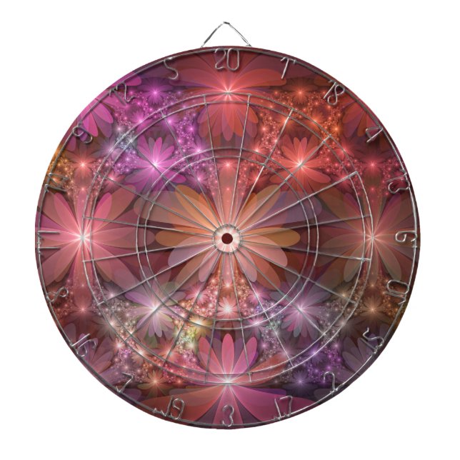 Bed Of Flowers Colourful Shiny Abstract Fractal Ar Dartboard (Front)