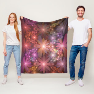 Bed Of Flowers Colourful Shiny Abstract Fractal Ar Fleece Blanket