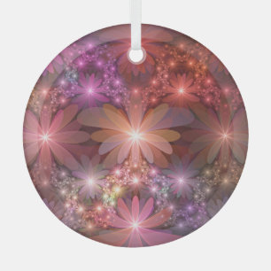 Bed Of Flowers Colourful Shiny Abstract Fractal Ar Glass Tree Decoration