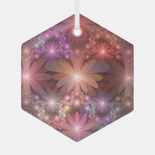 Bed Of Flowers Colourful Shiny Abstract Fractal Ar Glass Tree Decoration