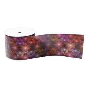 Bed Of Flowers Colourful Shiny Abstract Fractal Ar Grosgrain Ribbon