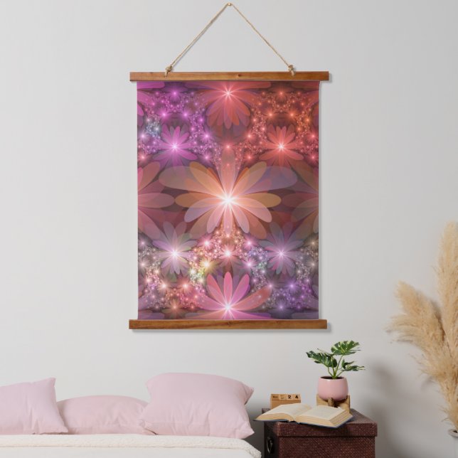 Bed Of Flowers Colourful Shiny Abstract Fractal Ar Hanging Tapestry (Bedroom)