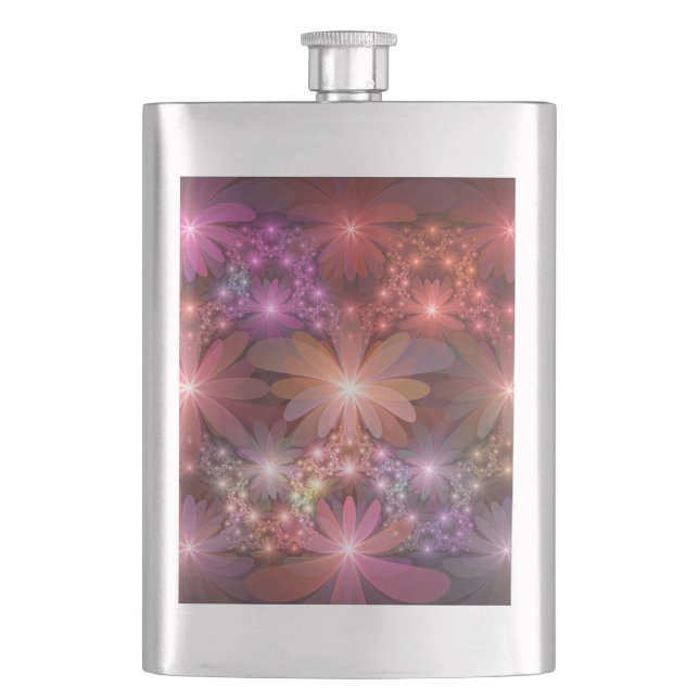 Bed Of Flowers Colourful Shiny Abstract Fractal Ar Hip Flask (Front)