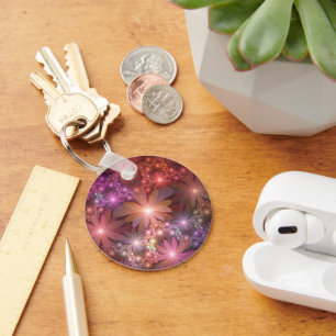 Bed Of Flowers Colourful Shiny Abstract Fractal Ar Key Ring