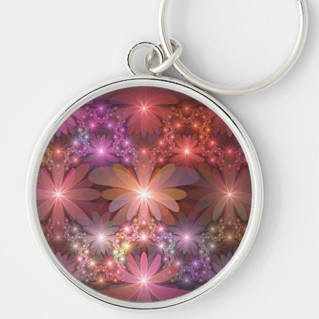 Bed Of Flowers Colourful Shiny Abstract Fractal Ar Key Ring (Front)