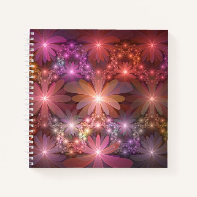 Bed Of Flowers Colourful Shiny Abstract Fractal Ar Notebook (Front)
