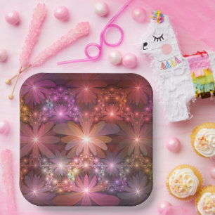 Bed Of Flowers Colourful Shiny Abstract Fractal Ar Paper Plate