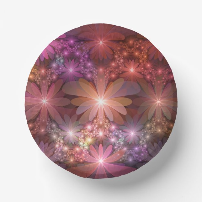 Bed Of Flowers Colourful Shiny Abstract Fractal Ar Paper Plate (Front)