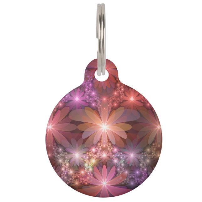 Bed Of Flowers Colourful Shiny Abstract Fractal Ar Pet Tag (Front)