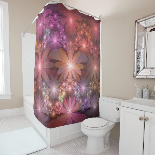 Bed Of Flowers Colourful Shiny Abstract Fractal Ar Shower Curtain (In Situ)