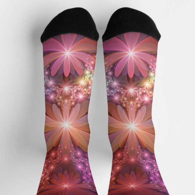 Bed Of Flowers Colourful Shiny Abstract Fractal Ar Socks (Top)
