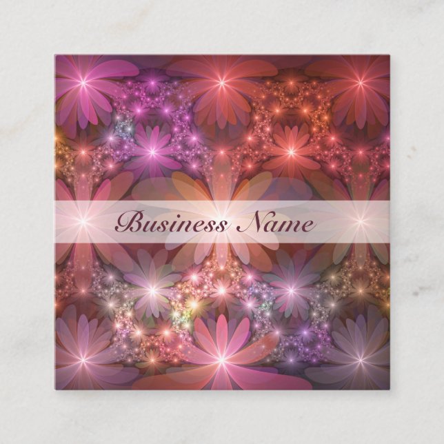 Bed Of Flowers Colourful Shiny Abstract Fractal Ar Square Business Card (Front)
