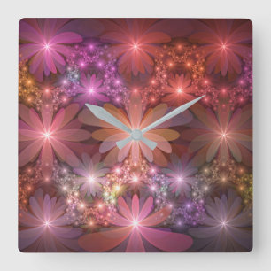 Bed Of Flowers Colourful Shiny Abstract Fractal Ar Square Wall Clock
