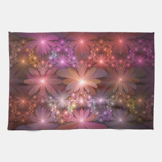 Bed Of Flowers Colourful Shiny Abstract Fractal Ar Tea Towel (Horizontal)