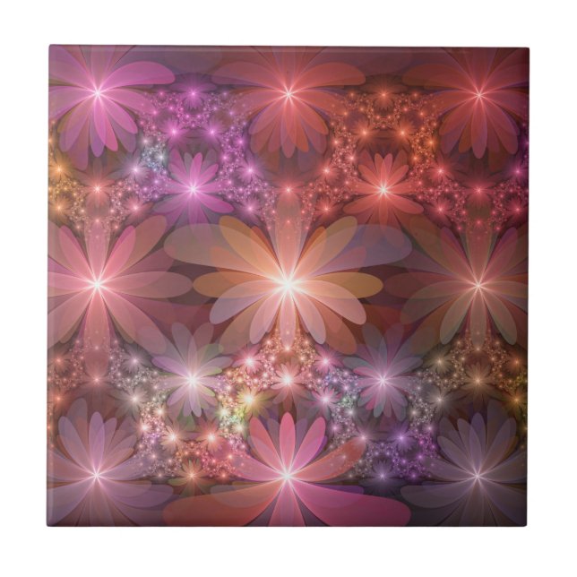 Bed Of Flowers Colourful Shiny Abstract Fractal Ar Tile (Front)