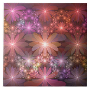 Bed Of Flowers Colourful Shiny Abstract Fractal Ar Tile
