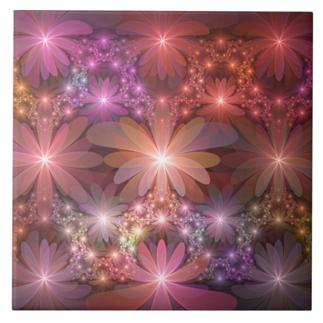 Bed Of Flowers Colourful Shiny Abstract Fractal Ar Tile (Front)
