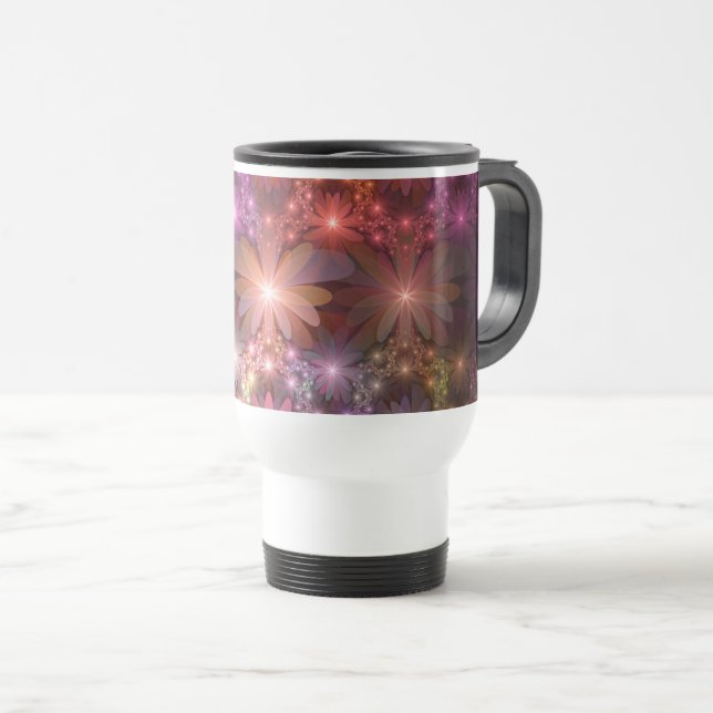 Bed Of Flowers Colourful Shiny Abstract Fractal Ar Travel Mug (Front Right)