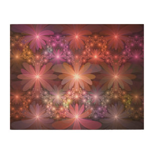 Bed Of Flowers Colourful Shiny Abstract Fractal Ar Wood Wall Art