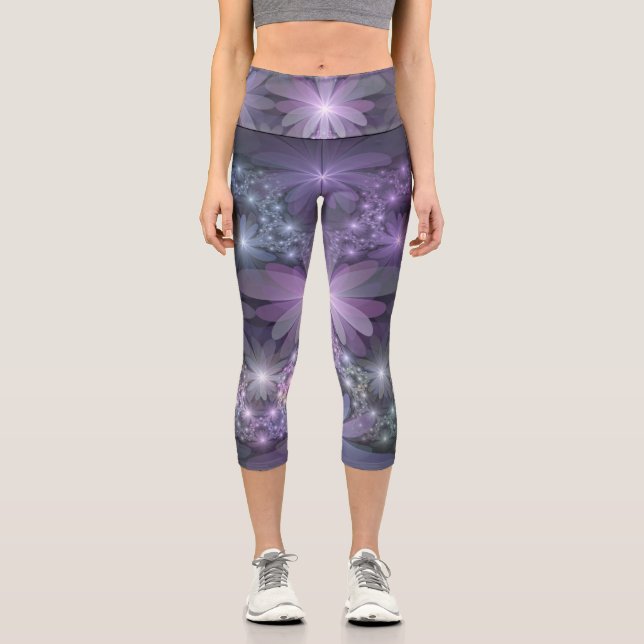 Bed of Flowers Trendy Shiny Abstract Fractal Art Capri Leggings (Front)
