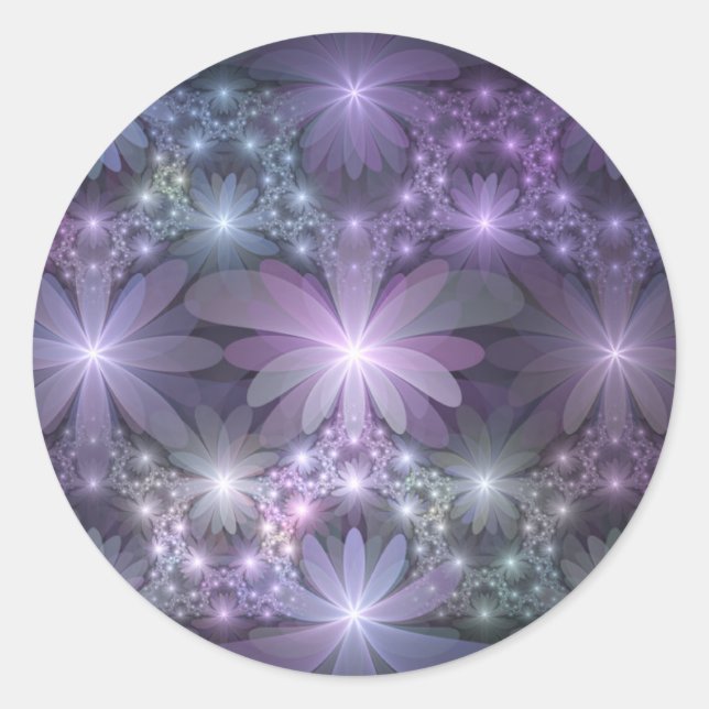 Bed of Flowers Trendy Shiny Abstract Fractal Art Classic Round Sticker (Front)
