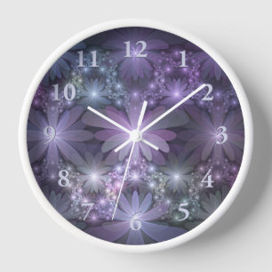 Bed of Flowers Trendy Shiny Abstract Fractal Art Clock