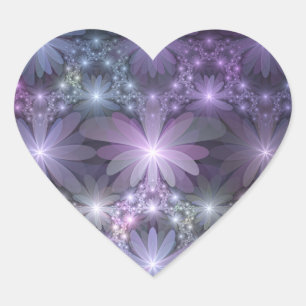 Bed of Flowers Trendy Shiny Abstract Fractal Art Heart Sticker