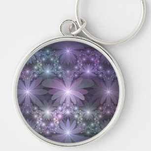 Bed of Flowers Trendy Shiny Abstract Fractal Art Key Ring